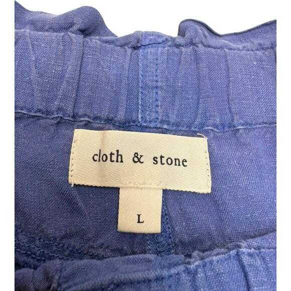 Anthropologie Cloth and Stone Blue Linen Drawstring Wide Leg Crop Pants - Picture 2 of 8